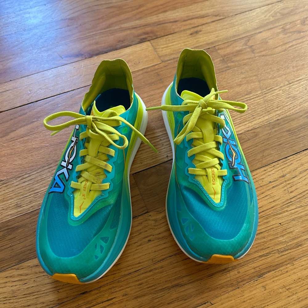 Hoka Teal and Lime Running Shoes - Picture 2 of 6